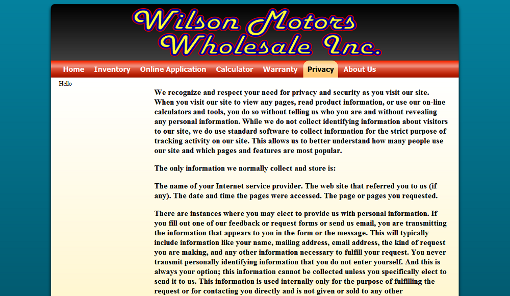 Wilson Motors Privacy Page