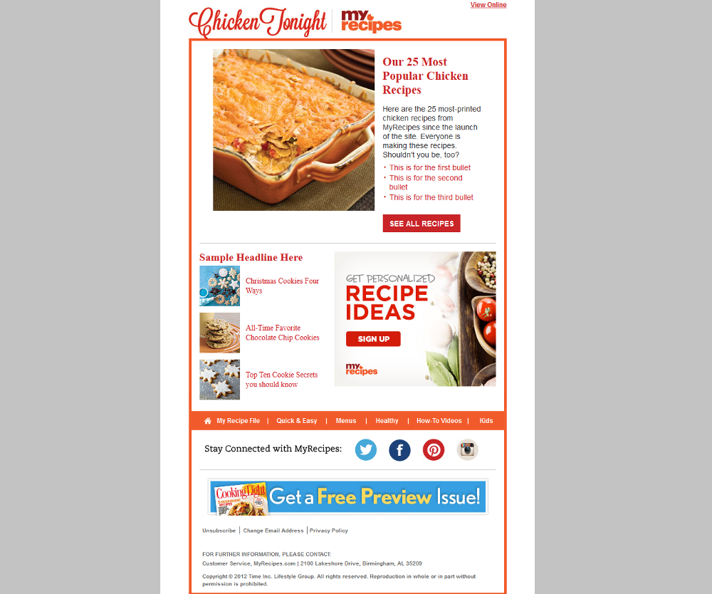 MyRecipes Chicken Tonight Newsletter