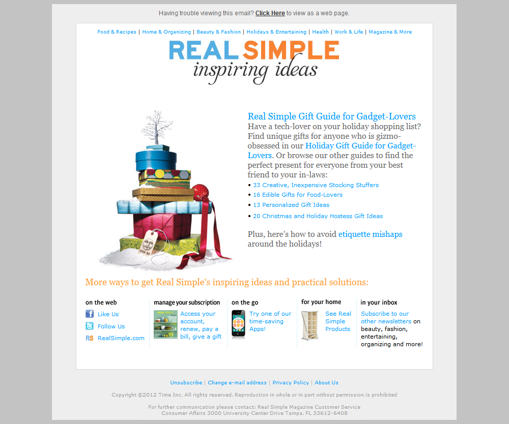 Real Simple Inspiring Ideas Newsletter